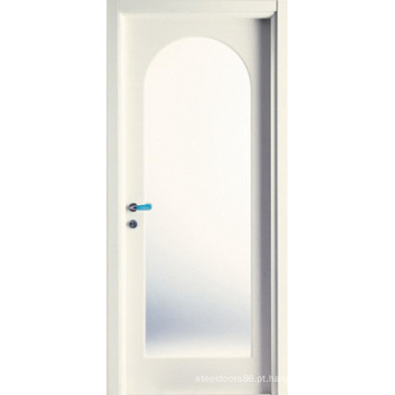 Design de porta de madeira esculpida de vidro redondo branco superior